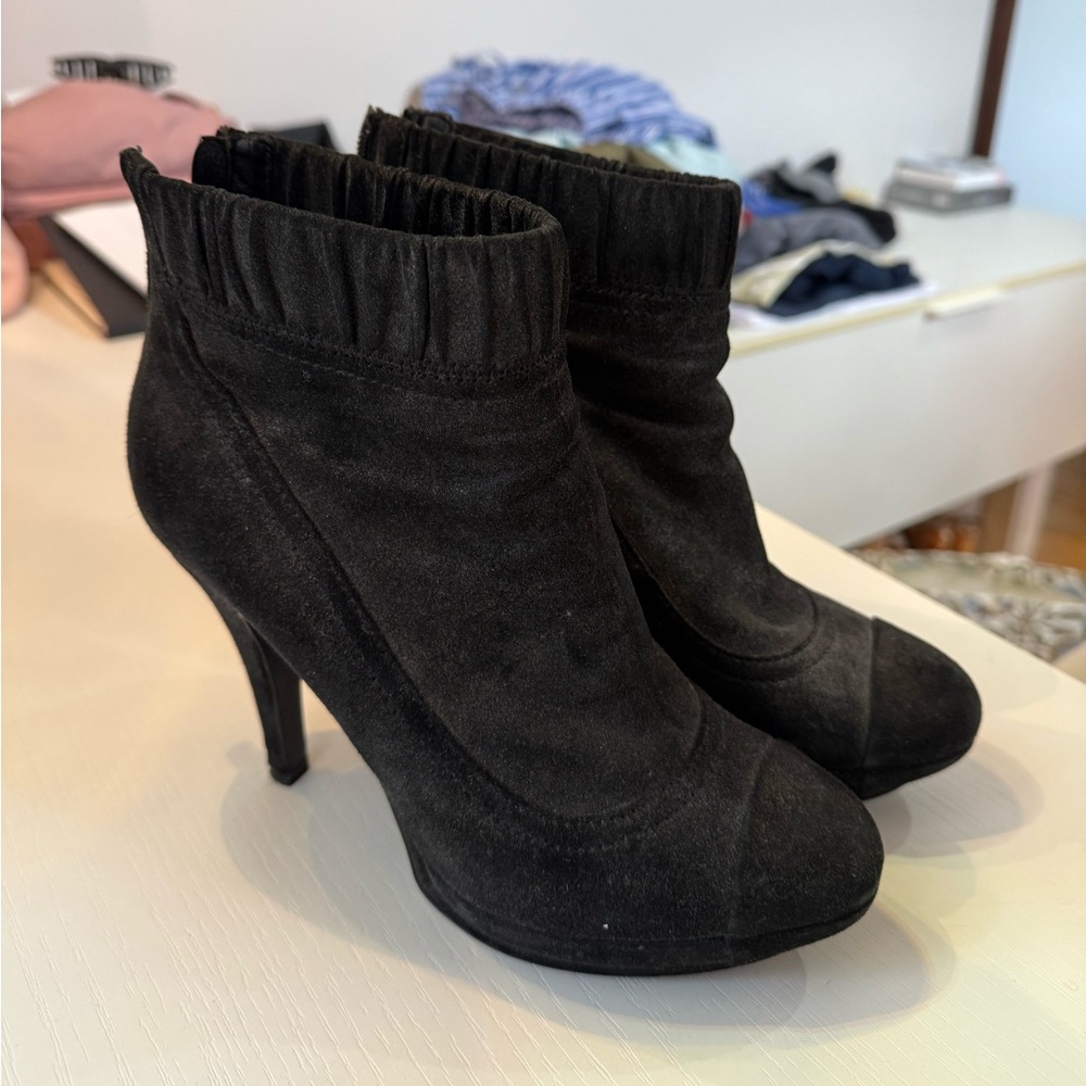 Authentic Chanel Black Suede Ankle Boots — Size 39½ (Fits Like US 8)